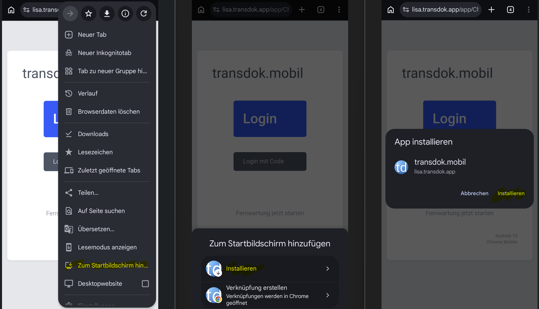 transdok mobil installieren